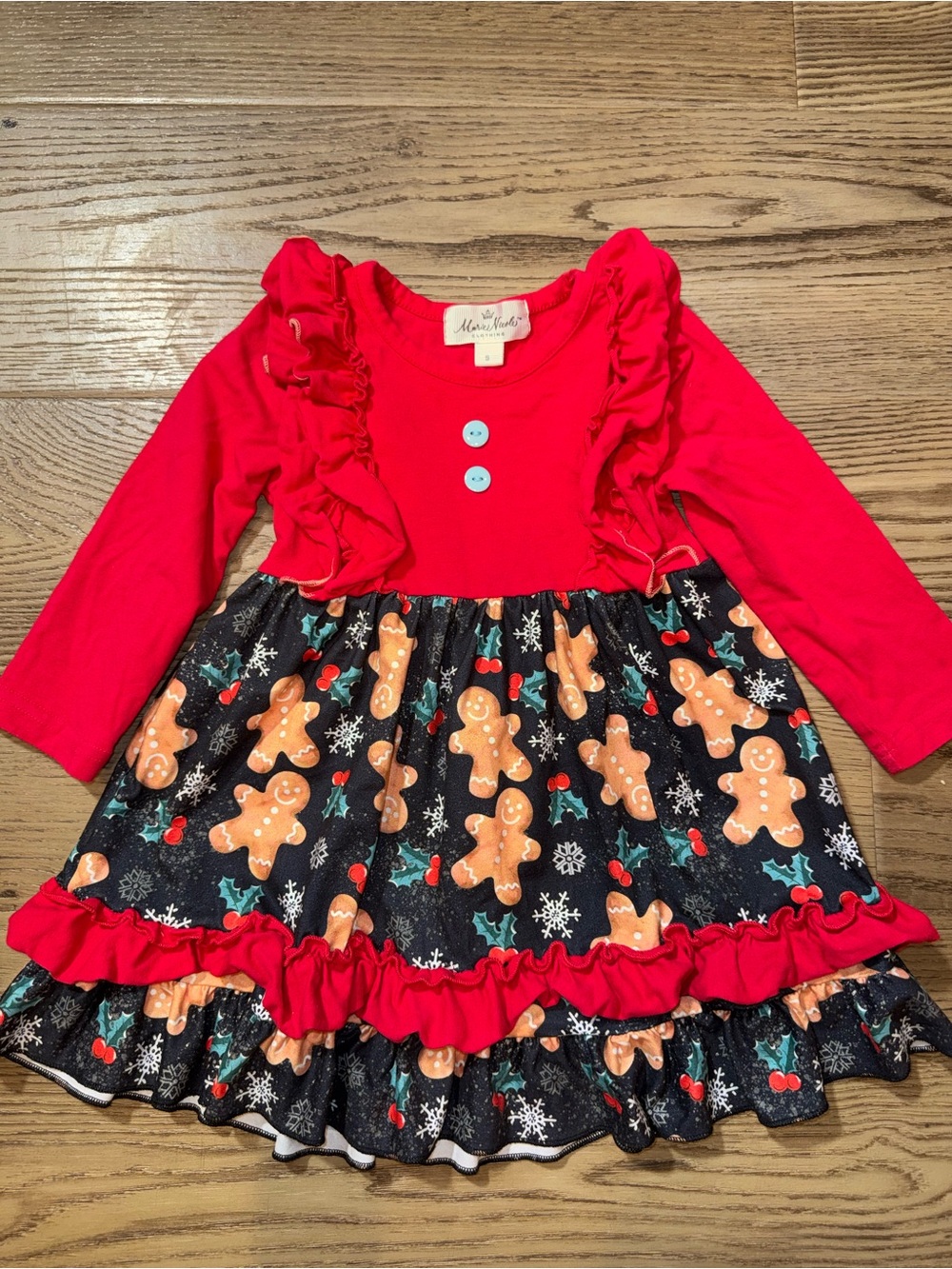 Matilda Jane Red Gingerbread Print Ruffle Holiday Dress